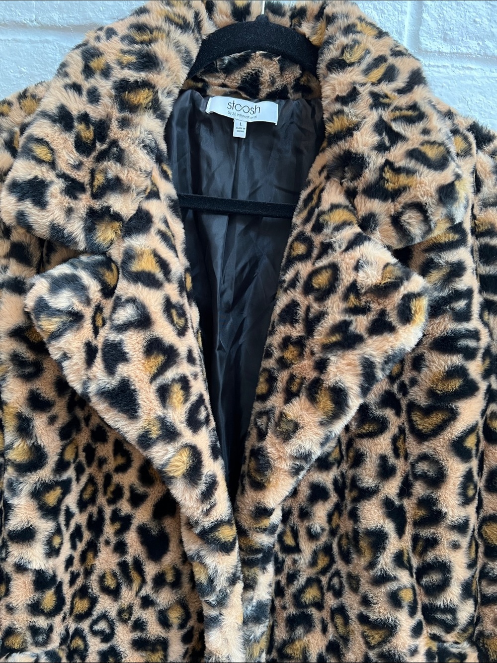26 INTERNATIONAL Classic Leopard Teddy CarCoat Notch Collar Lined LongSleeves LG - Picture 7 of 16